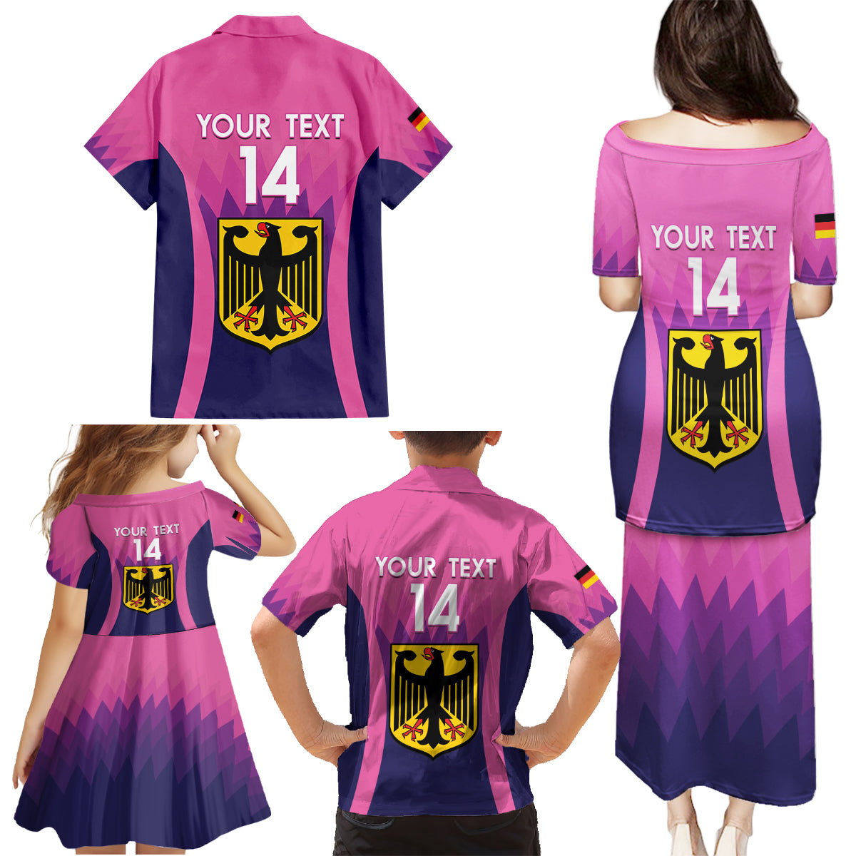 Custom Germany Football Family Matching Puletasi and Hawaiian Shirt 2024 Nationalelf - Pink Version - Wonder Print Shop