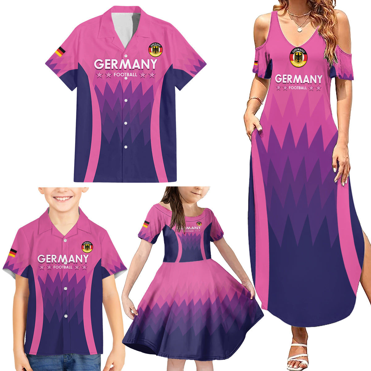Custom Germany Football Family Matching Summer Maxi Dress and Hawaiian Shirt 2024 Nationalelf - Pink Version - Wonder Print Shop
