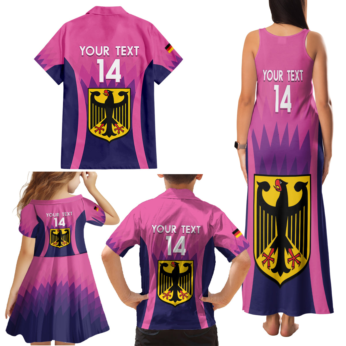 Custom Germany Football Family Matching Tank Maxi Dress and Hawaiian Shirt 2024 Nationalelf - Pink Version - Wonder Print Shop