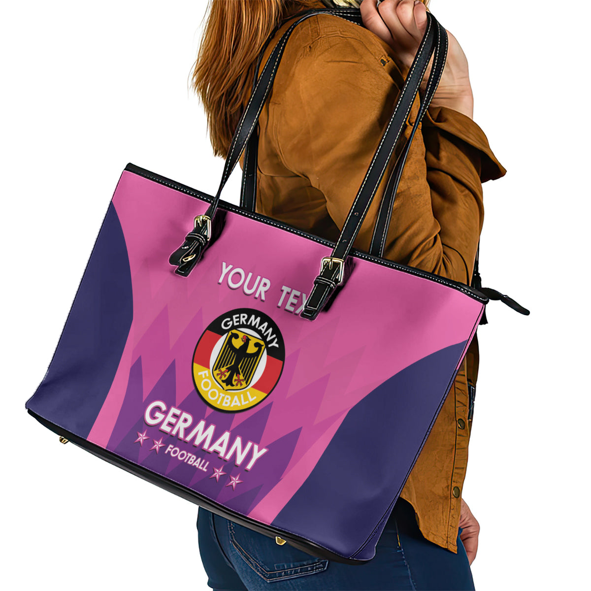 Custom Germany Football Leather Tote Bag 2024 Nationalelf - Pink Version - Wonder Print Shop