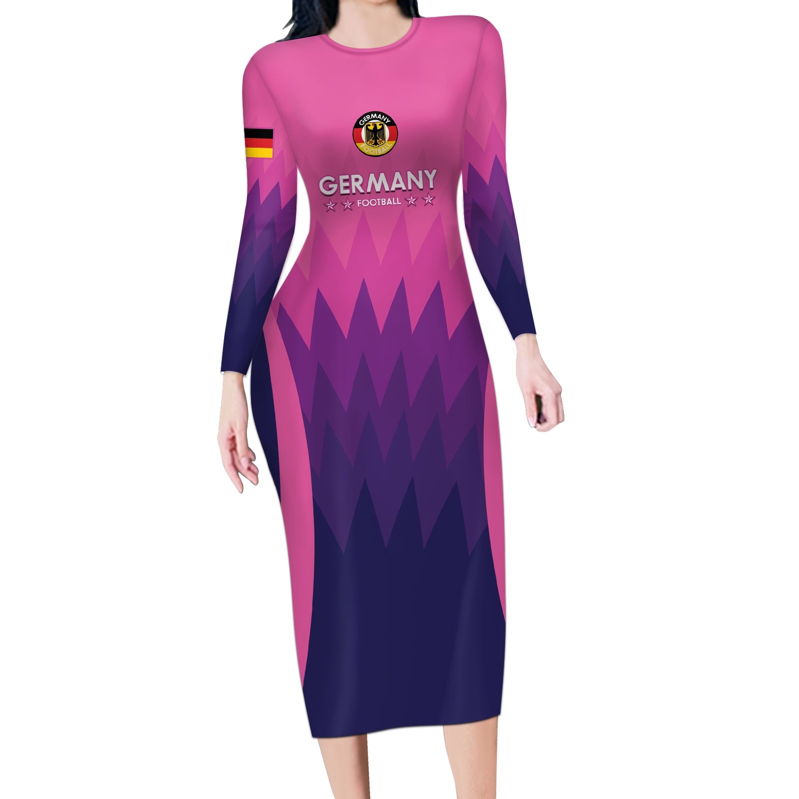 Custom Germany Football Long Sleeve Bodycon Dress 2024 Nationalelf - Pink Version - Wonder Print Shop