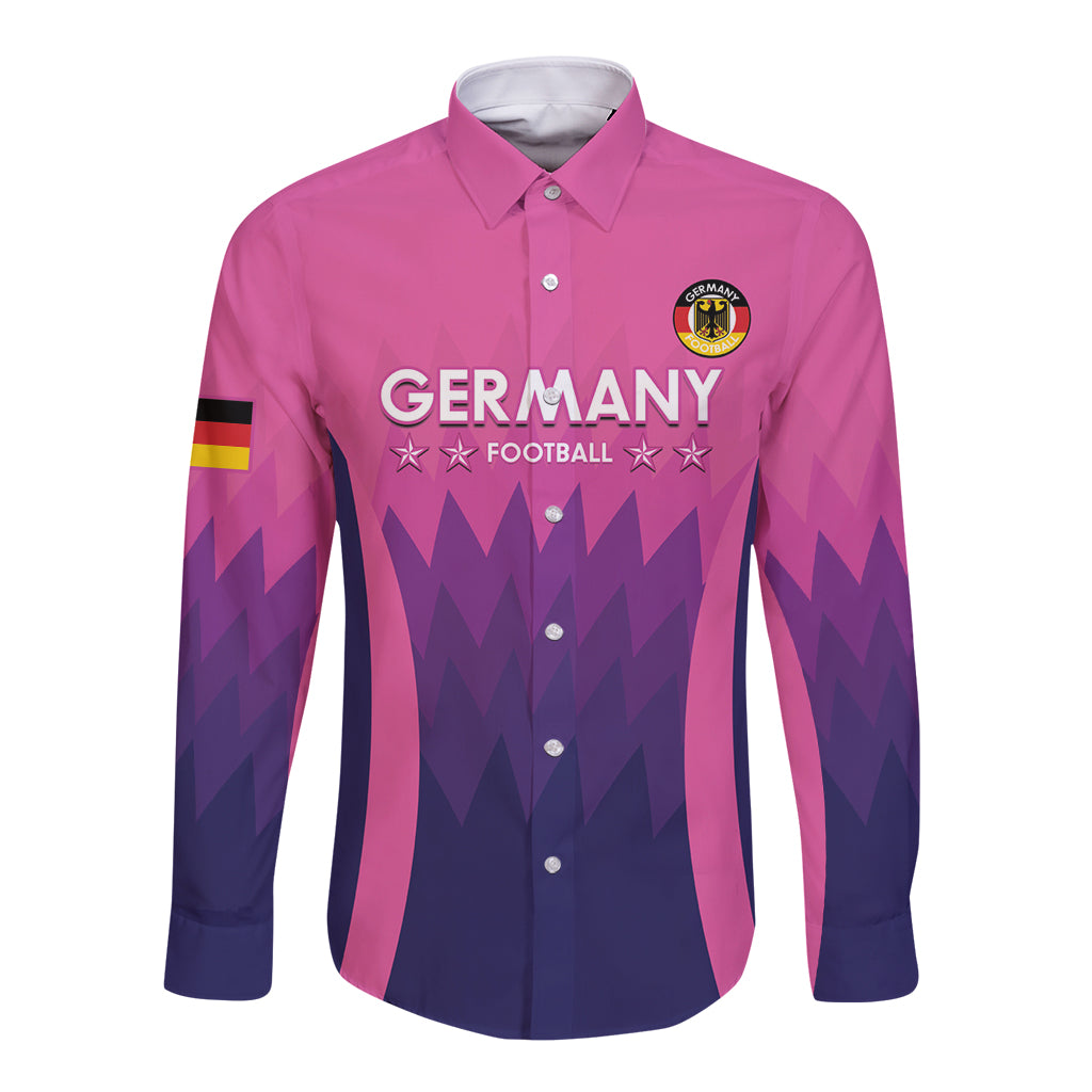 Custom Germany Football Long Sleeve Button Shirt 2024 Nationalelf - Pink Version - Wonder Print Shop