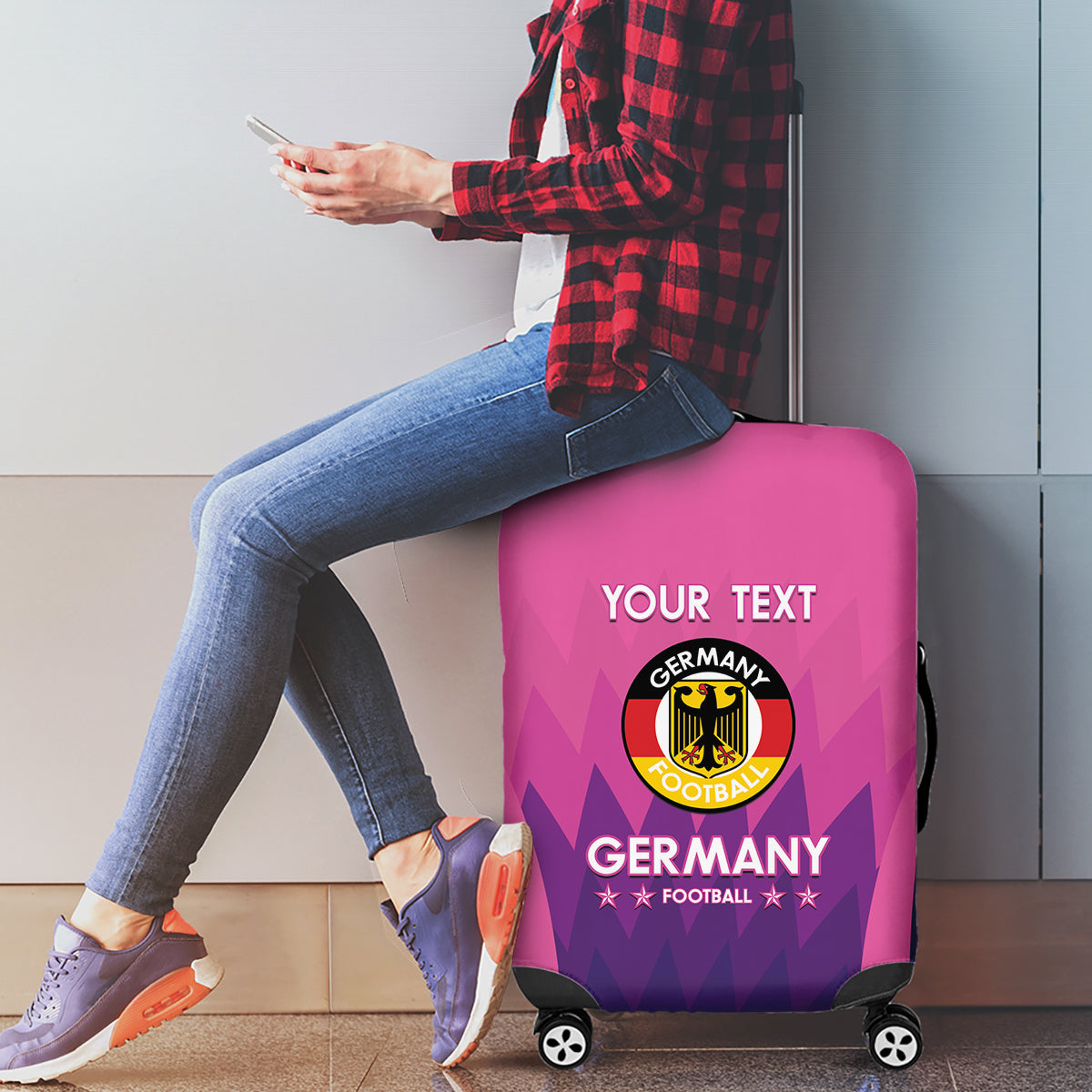 Custom Germany Football Luggage Cover 2024 Nationalelf - Pink Version - Wonder Print Shop