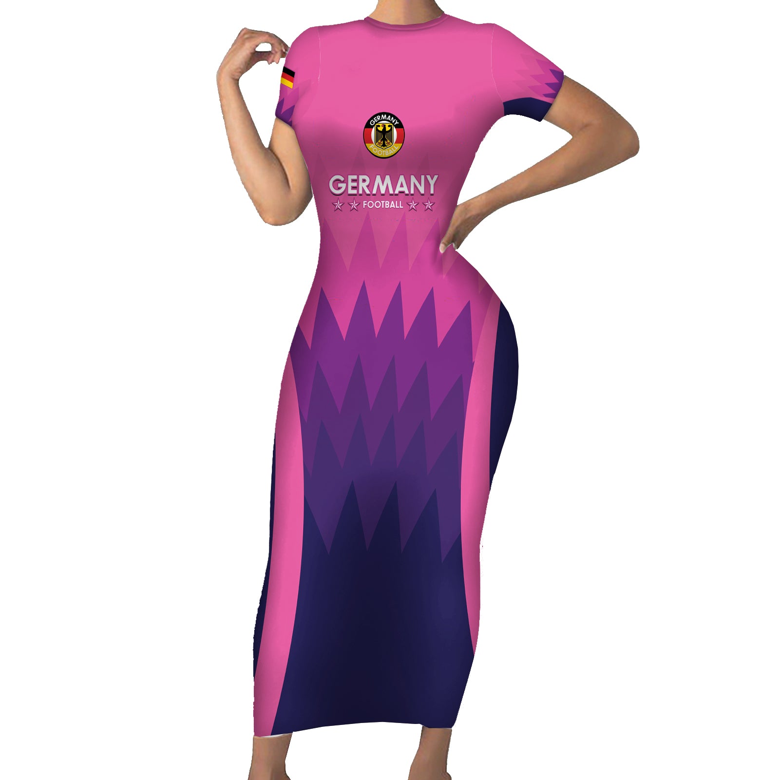 Custom Germany Football Short Sleeve Bodycon Dress 2024 Nationalelf - Pink Version - Wonder Print Shop