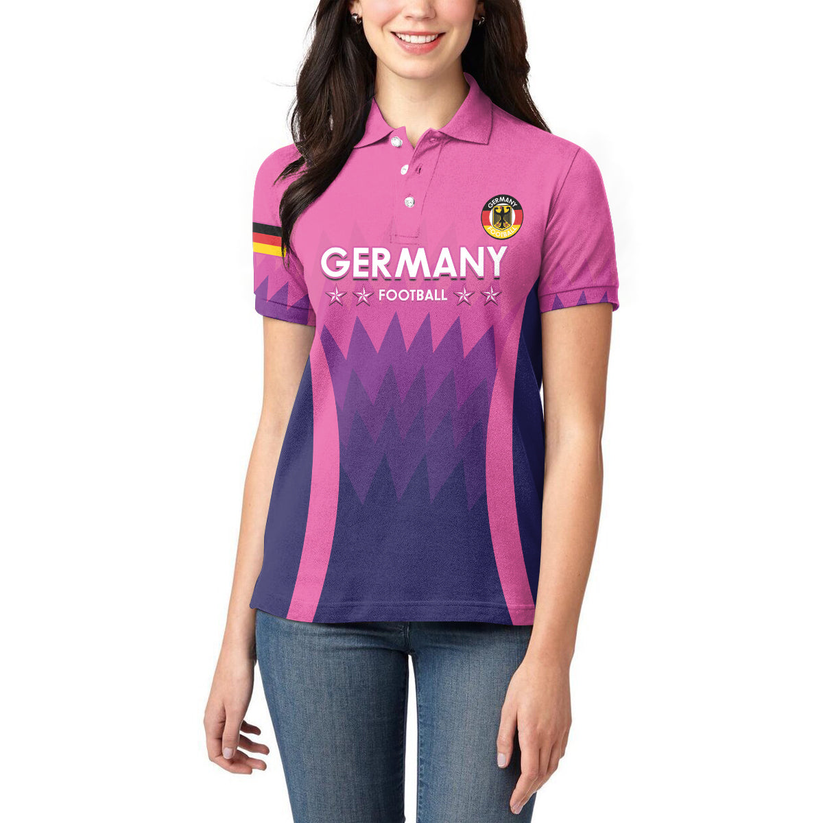 Custom Germany Football Women Polo Shirt 2024 Nationalelf - Pink Version - Wonder Print Shop
