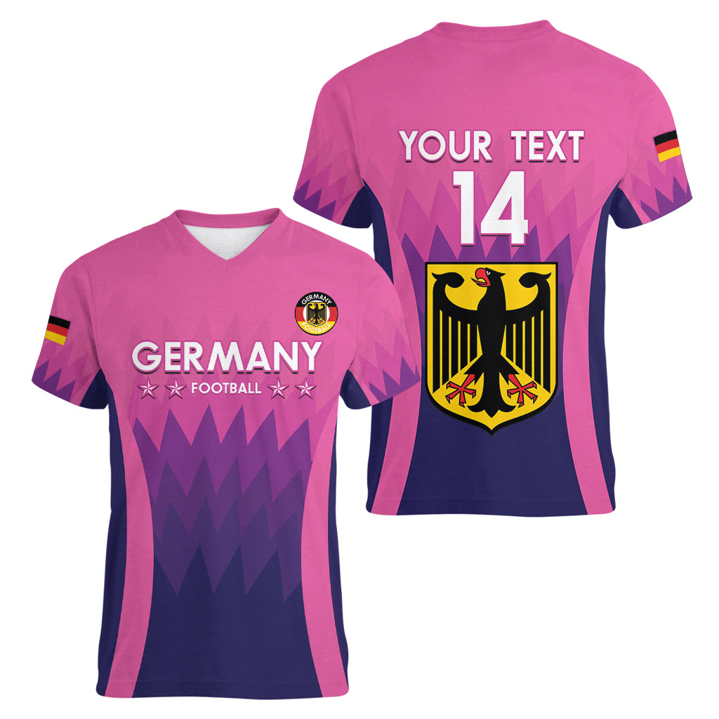 Custom Germany Football Women V-Neck T-Shirt 2024 Nationalelf - Pink Version - Wonder Print Shop