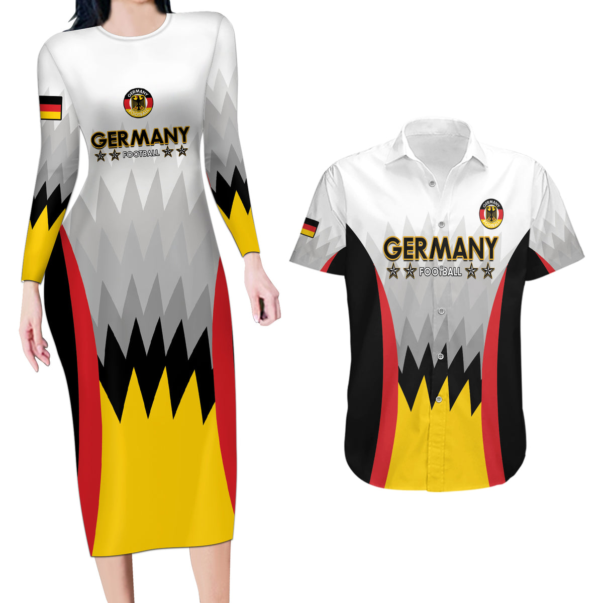 Custom Germany Football Couples Matching Long Sleeve Bodycon Dress and Hawaiian Shirt 2024 Nationalelf - White Version - Wonder Print Shop