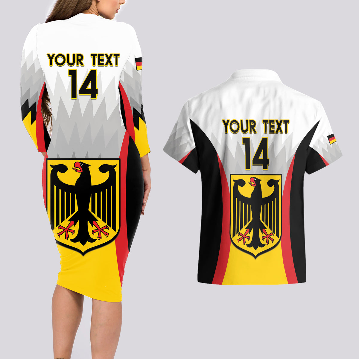 Custom Germany Football Couples Matching Long Sleeve Bodycon Dress and Hawaiian Shirt 2024 Nationalelf - White Version - Wonder Print Shop