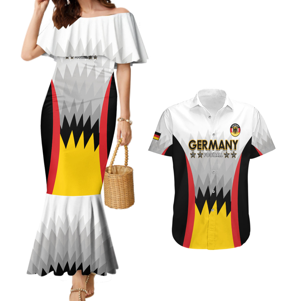 Custom Germany Football Couples Matching Mermaid Dress and Hawaiian Shirt 2024 Nationalelf - White Version - Wonder Print Shop