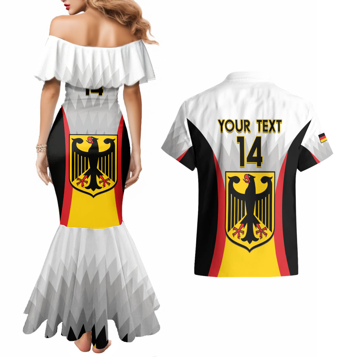Custom Germany Football Couples Matching Mermaid Dress and Hawaiian Shirt 2024 Nationalelf - White Version - Wonder Print Shop