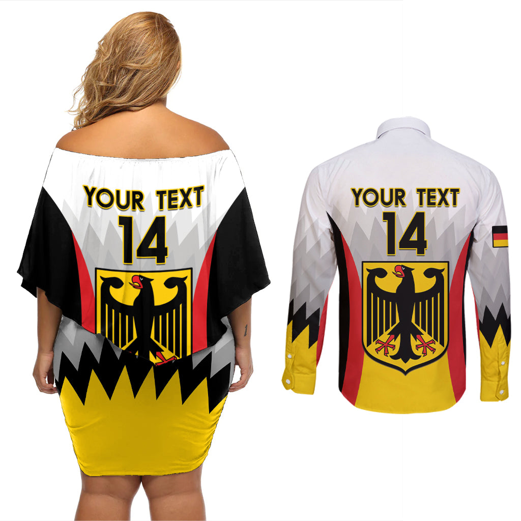 Custom Germany Football Couples Matching Off Shoulder Short Dress and Long Sleeve Button Shirt 2024 Nationalelf - White Version - Wonder Print Shop