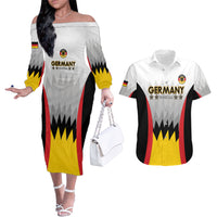 Custom Germany Football Couples Matching Off The Shoulder Long Sleeve Dress and Hawaiian Shirt 2024 Nationalelf - White Version - Wonder Print Shop