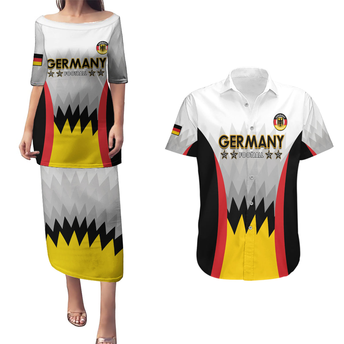 Custom Germany Football Couples Matching Puletasi and Hawaiian Shirt 2024 Nationalelf - White Version - Wonder Print Shop