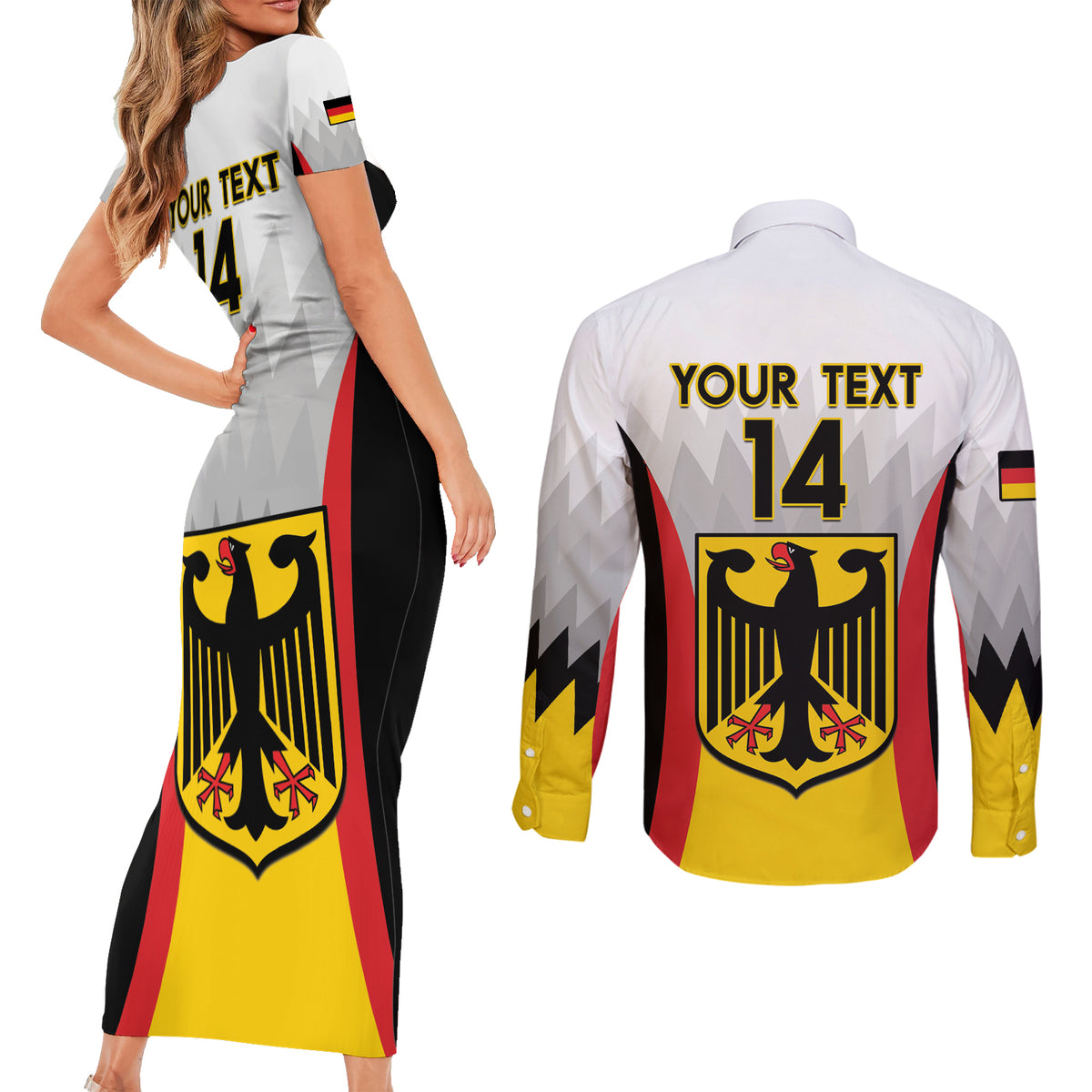 Custom Germany Football Couples Matching Short Sleeve Bodycon Dress and Long Sleeve Button Shirt 2024 Nationalelf - White Version - Wonder Print Shop
