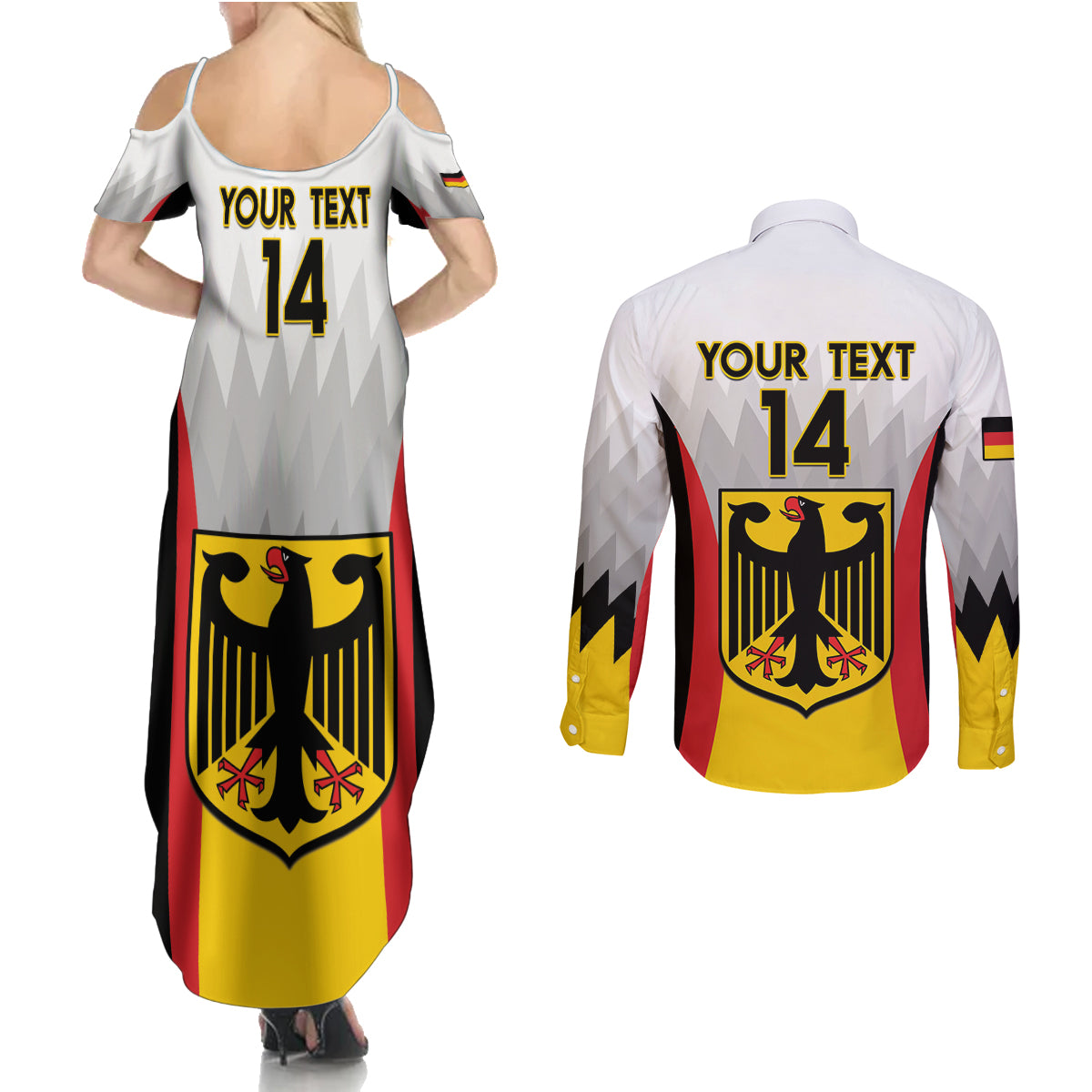 Custom Germany Football Couples Matching Summer Maxi Dress and Long Sleeve Button Shirt 2024 Nationalelf - White Version - Wonder Print Shop