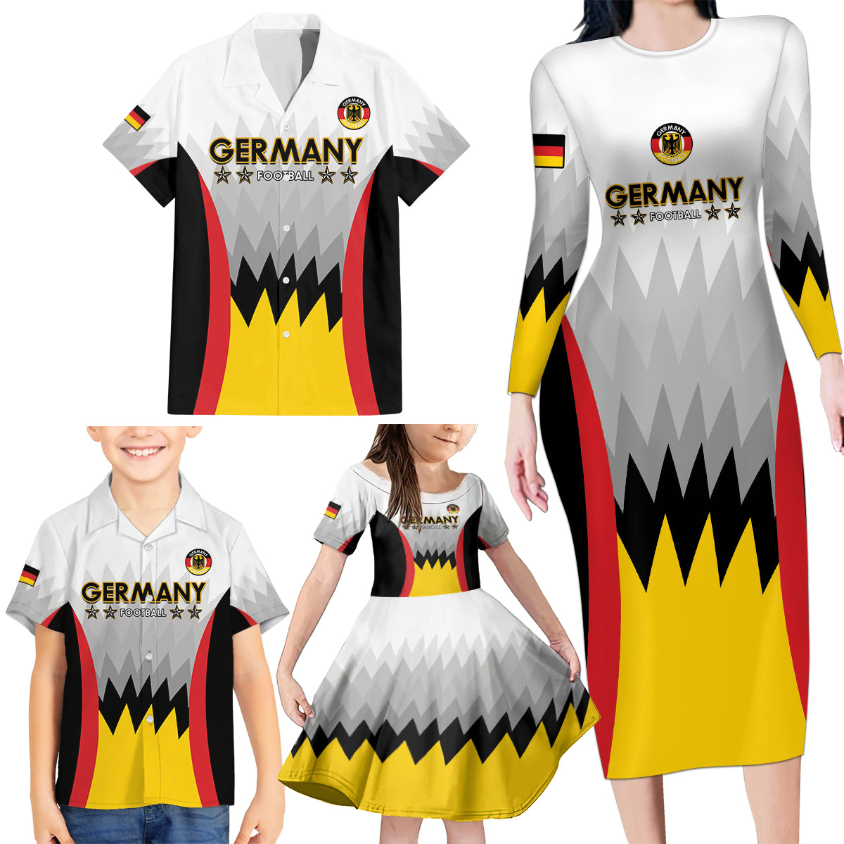 Custom Germany Football Family Matching Long Sleeve Bodycon Dress and Hawaiian Shirt 2024 Nationalelf - White Version - Wonder Print Shop