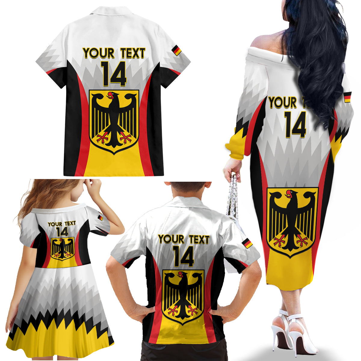 Custom Germany Football Family Matching Off The Shoulder Long Sleeve Dress and Hawaiian Shirt 2024 Nationalelf - White Version - Wonder Print Shop