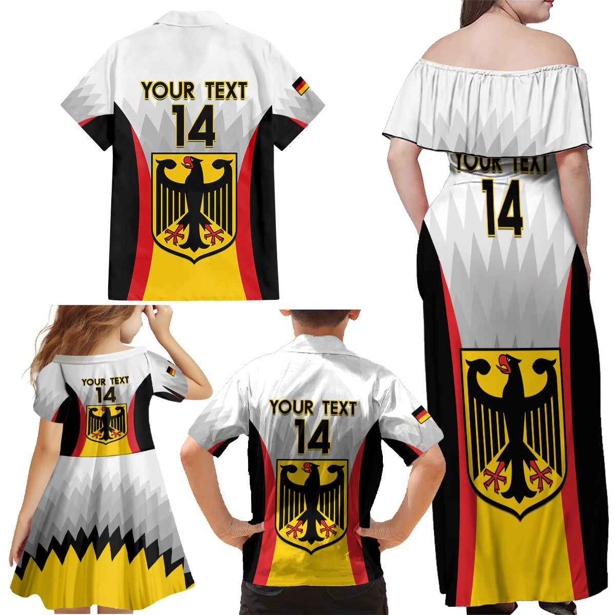 Custom Germany Football Family Matching Off Shoulder Maxi Dress and Hawaiian Shirt 2024 Nationalelf - White Version - Wonder Print Shop