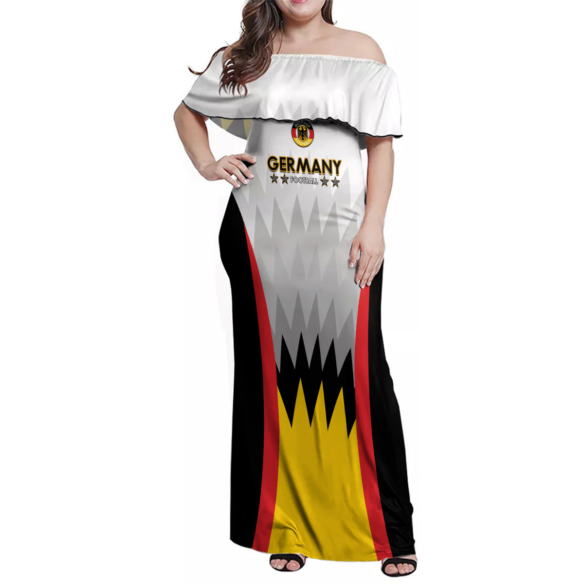 Custom Germany Football Family Matching Off Shoulder Maxi Dress and Hawaiian Shirt 2024 Nationalelf - White Version - Wonder Print Shop