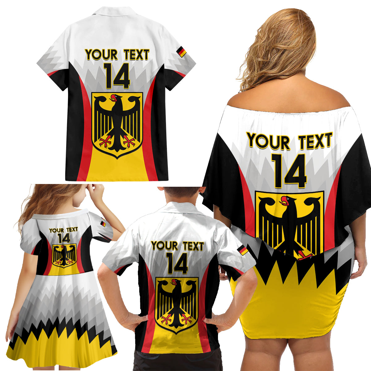 Custom Germany Football Family Matching Off Shoulder Short Dress and Hawaiian Shirt 2024 Nationalelf - White Version - Wonder Print Shop
