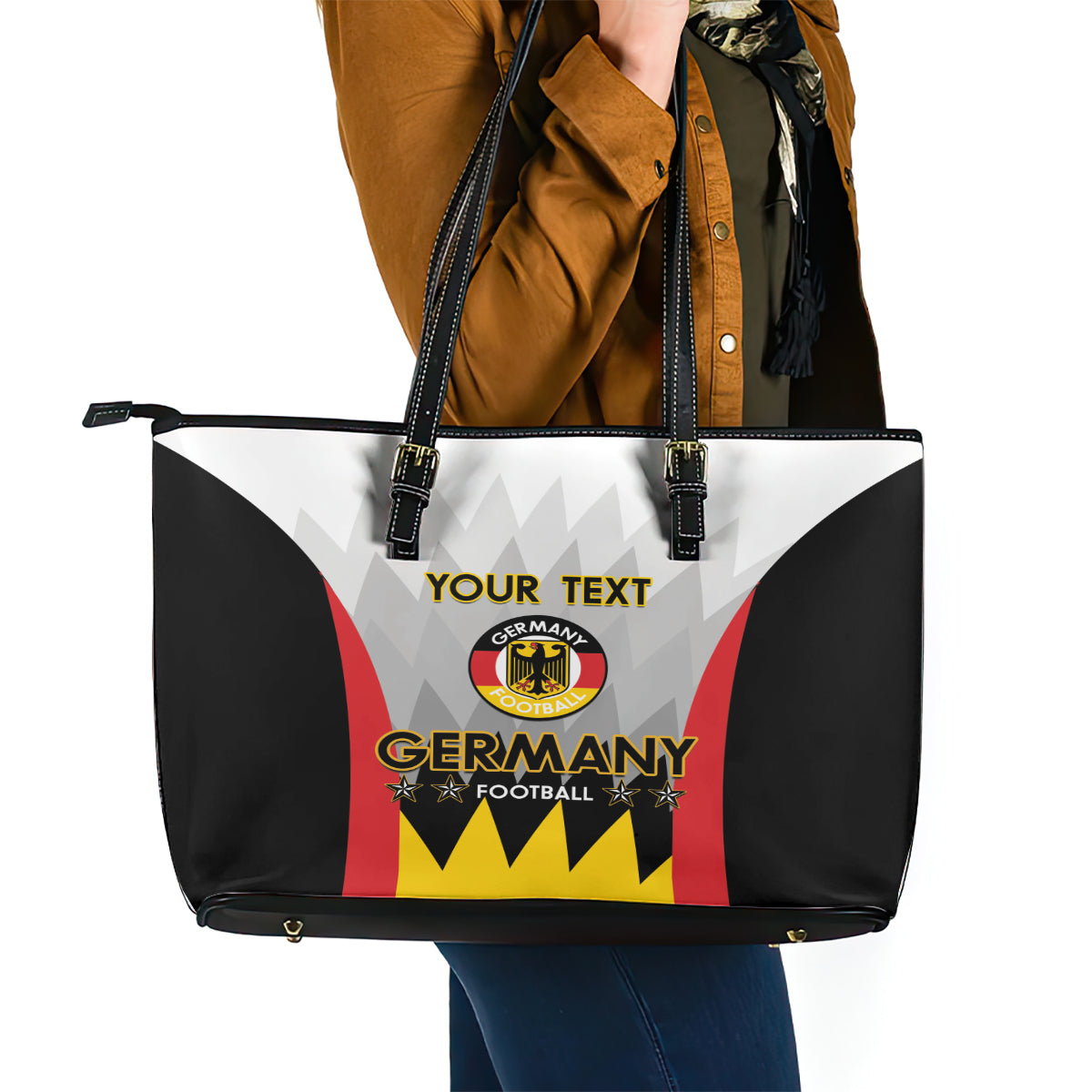 Custom Germany Football Leather Tote Bag 2024 Nationalelf - White Version - Wonder Print Shop