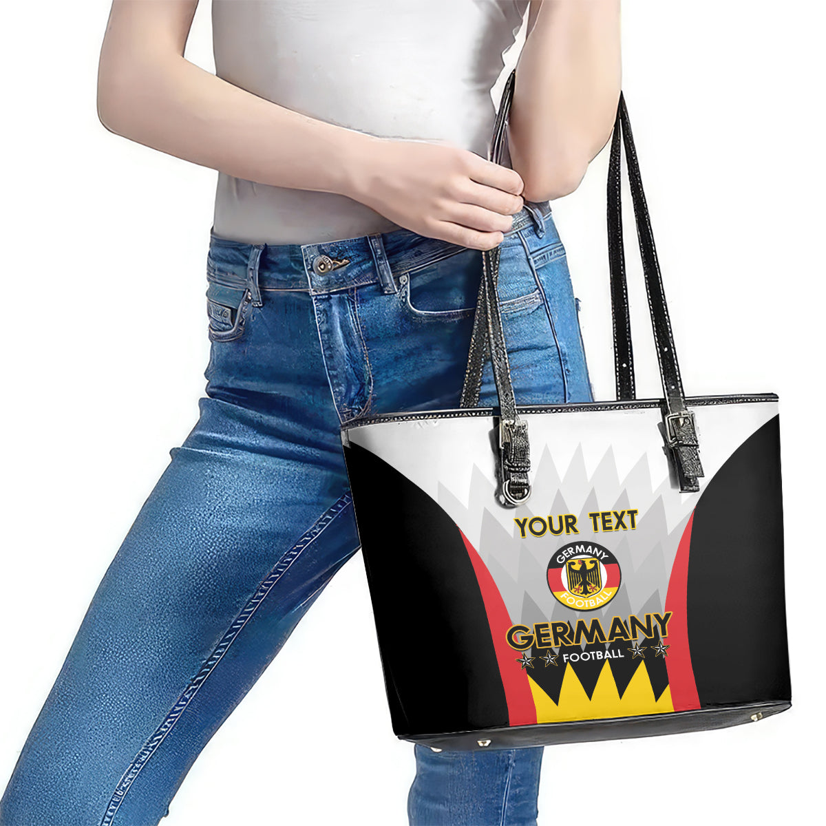 Custom Germany Football Leather Tote Bag 2024 Nationalelf - White Version - Wonder Print Shop