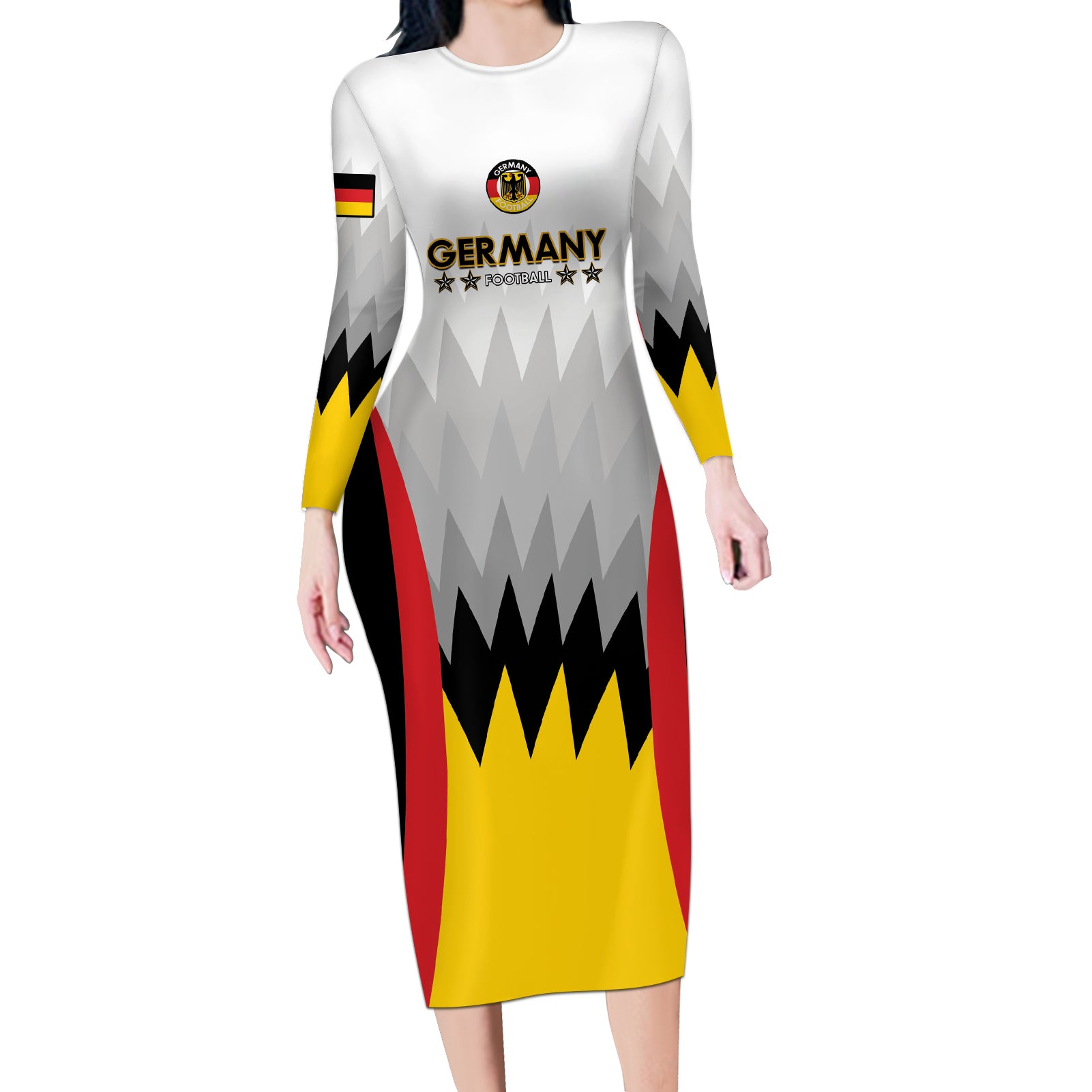 Custom Germany Football Long Sleeve Bodycon Dress 2024 Nationalelf - White Version - Wonder Print Shop