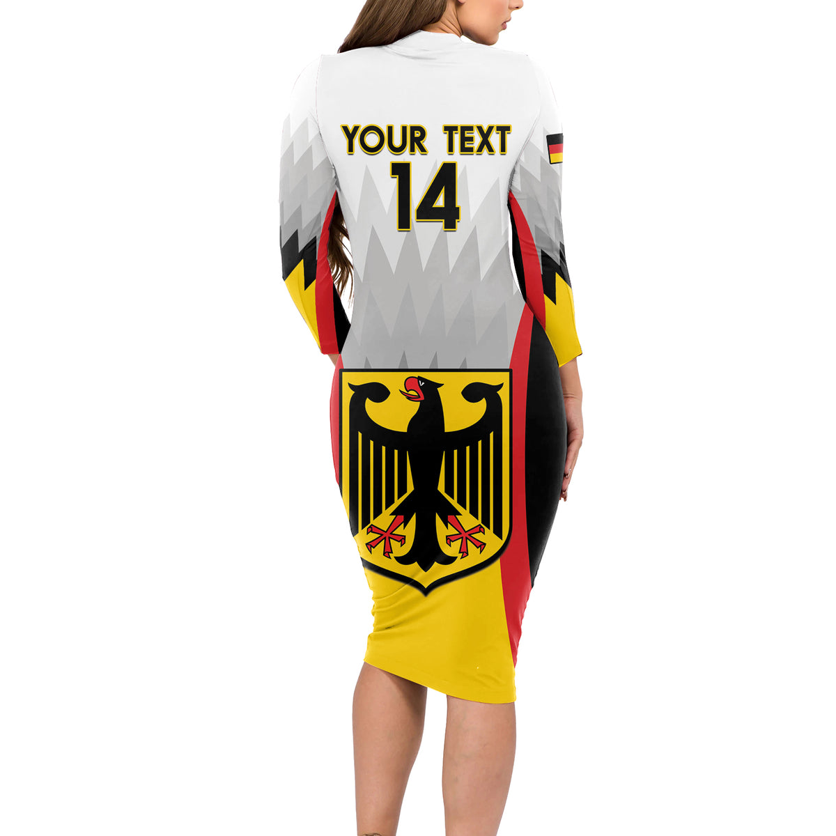 Custom Germany Football Long Sleeve Bodycon Dress 2024 Nationalelf - White Version - Wonder Print Shop