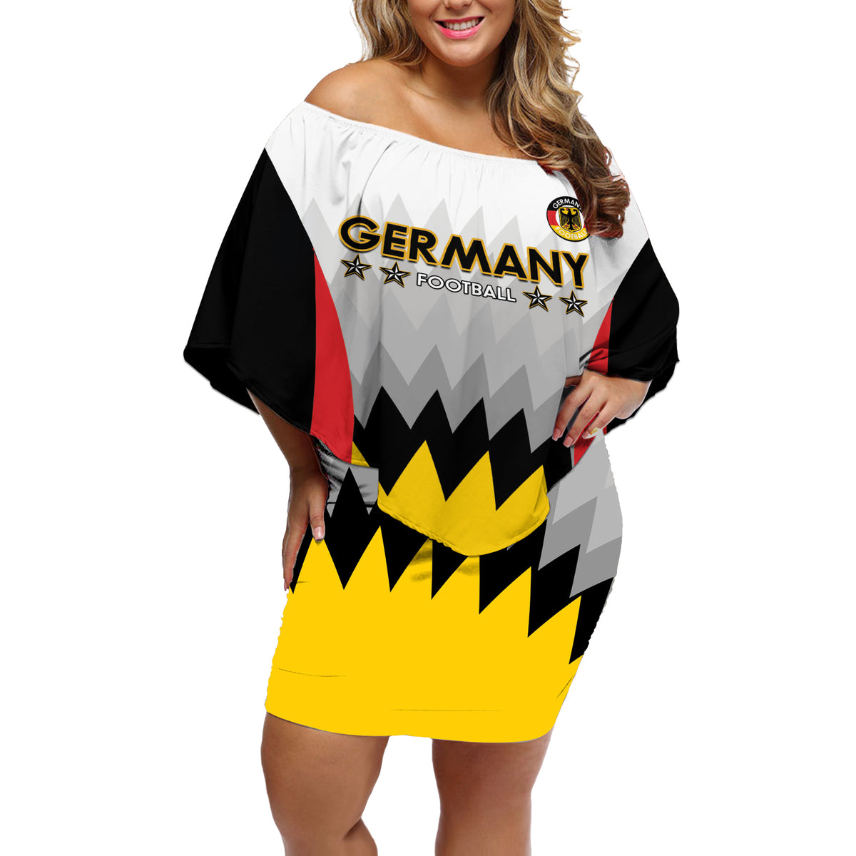 Custom Germany Football Off Shoulder Short Dress 2024 Nationalelf - White Version - Wonder Print Shop