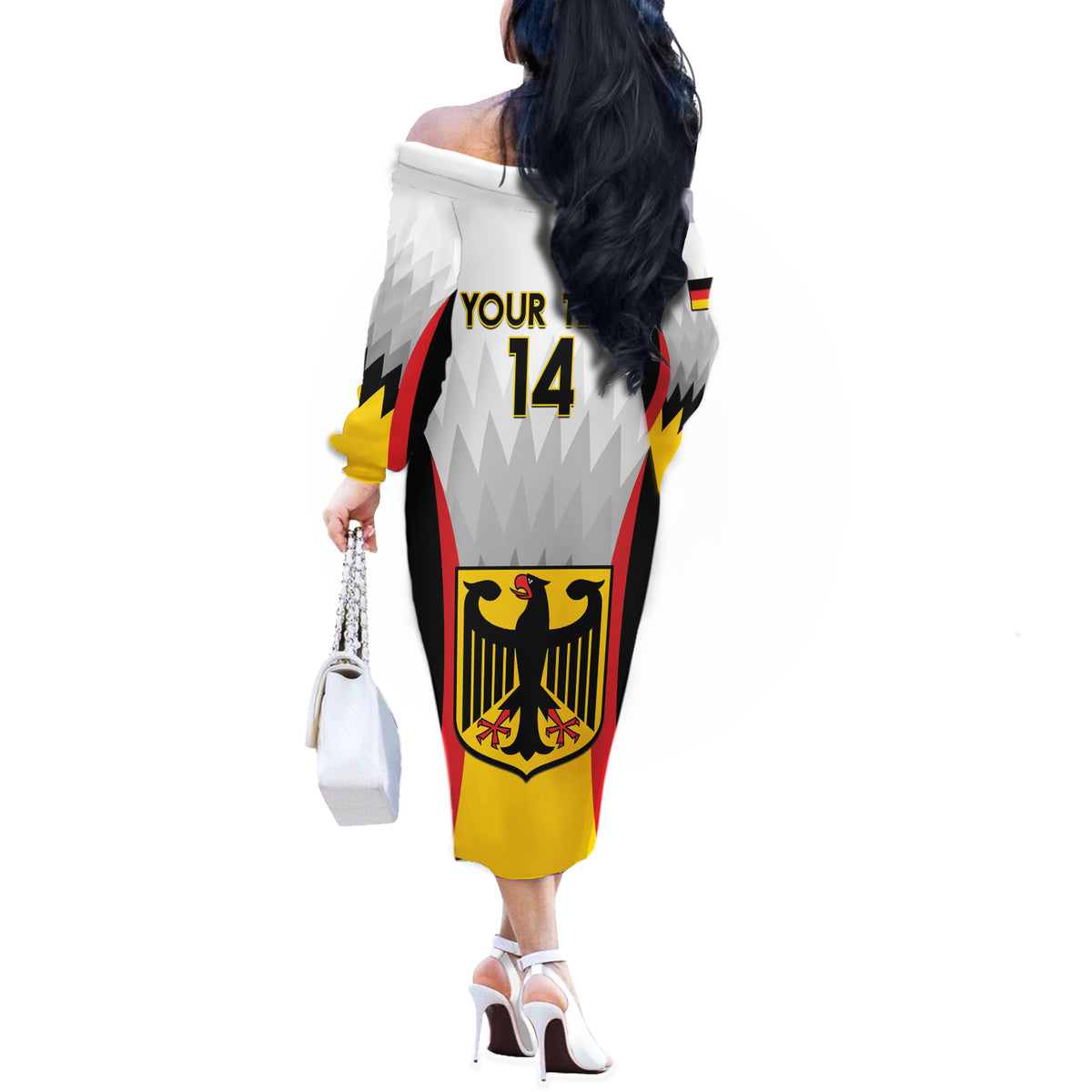 Custom Germany Football Off The Shoulder Long Sleeve Dress 2024 Nationalelf - White Version - Wonder Print Shop