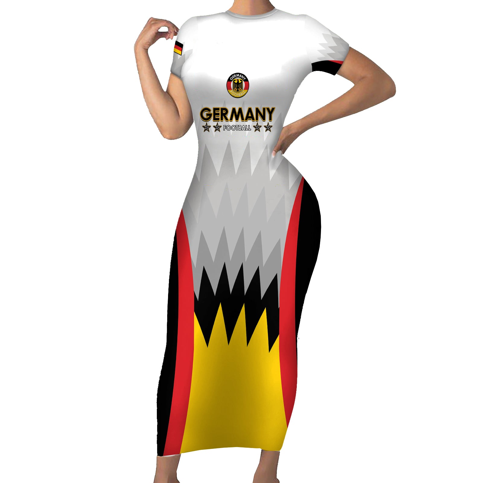 Custom Germany Football Short Sleeve Bodycon Dress 2024 Nationalelf - White Version - Wonder Print Shop
