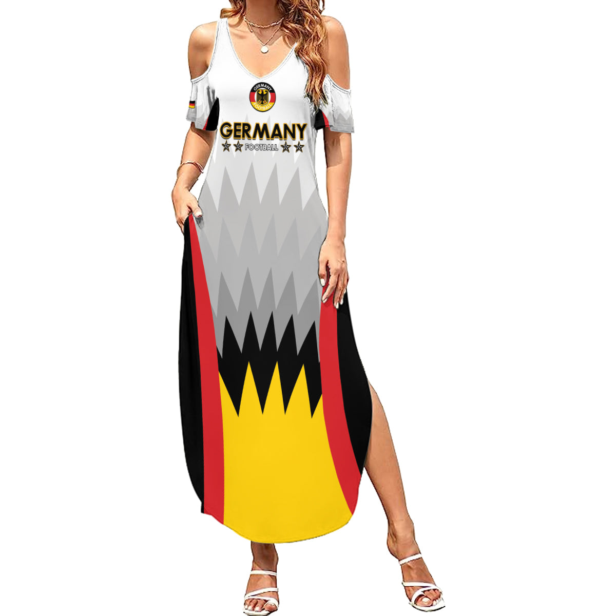 Custom Germany Football Summer Maxi Dress 2024 Nationalelf - White Version - Wonder Print Shop