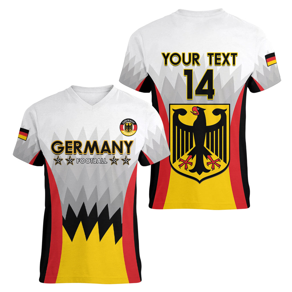 Custom Germany Football Women V-Neck T-Shirt 2024 Nationalelf - White Version - Wonder Print Shop
