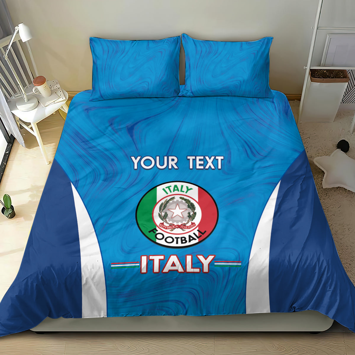 Custom Italy Football Bedding Set 2024 Gli Azzurri Marble Pattern - Wonder Print Shop