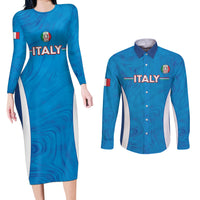 Custom Italy Football Couples Matching Long Sleeve Bodycon Dress and Long Sleeve Button Shirt 2024 Gli Azzurri Marble Pattern - Wonder Print Shop