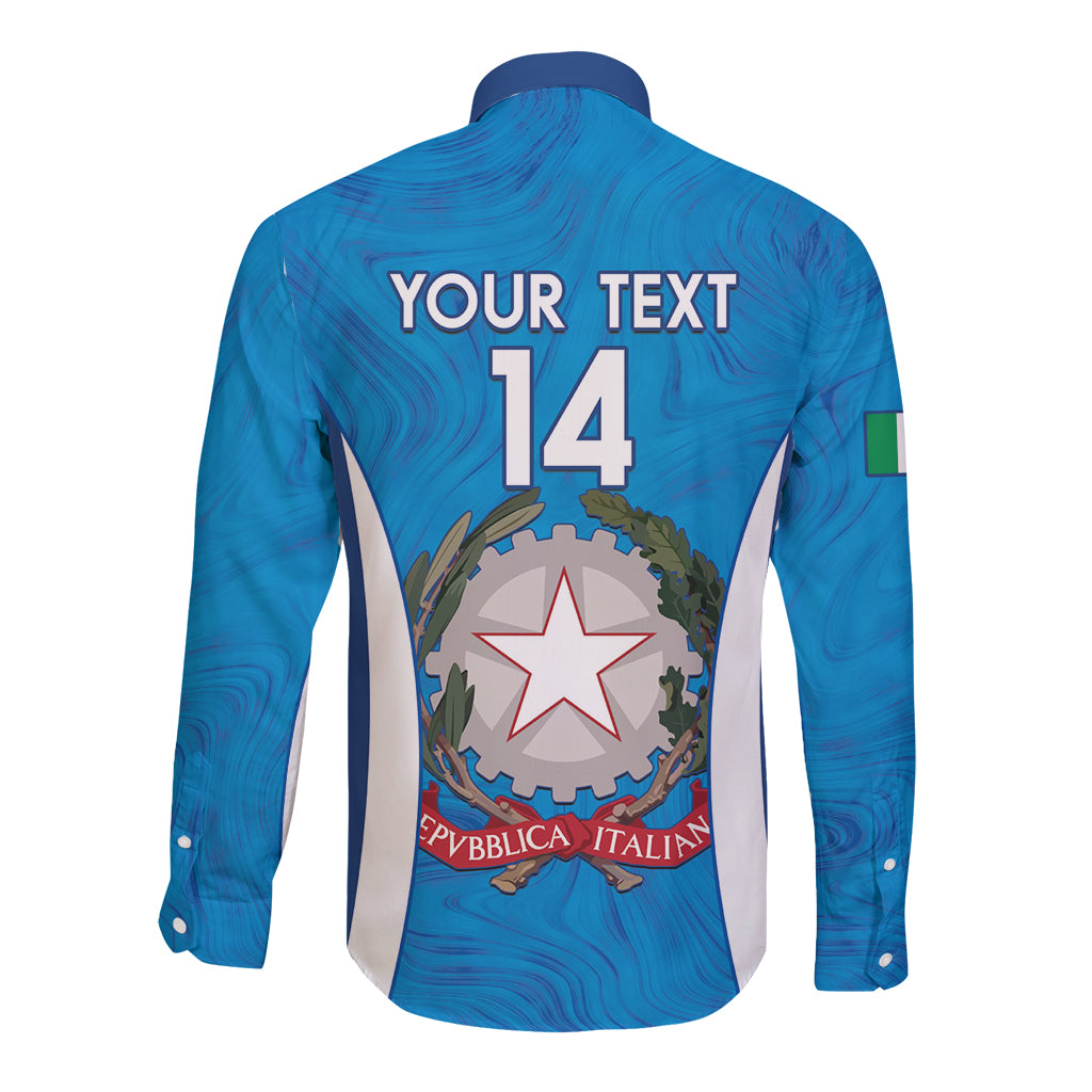 Custom Italy Football Long Sleeve Button Shirt 2024 Gli Azzurri Marble Pattern - Wonder Print Shop