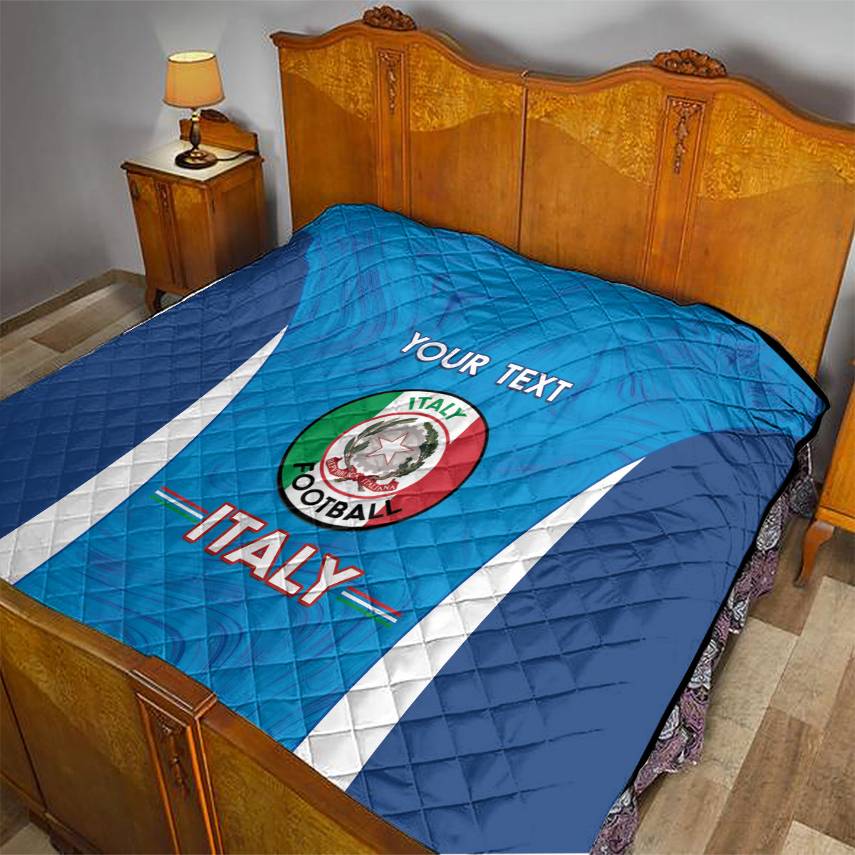 Custom Italy Football Quilt 2024 Gli Azzurri Marble Pattern - Wonder Print Shop