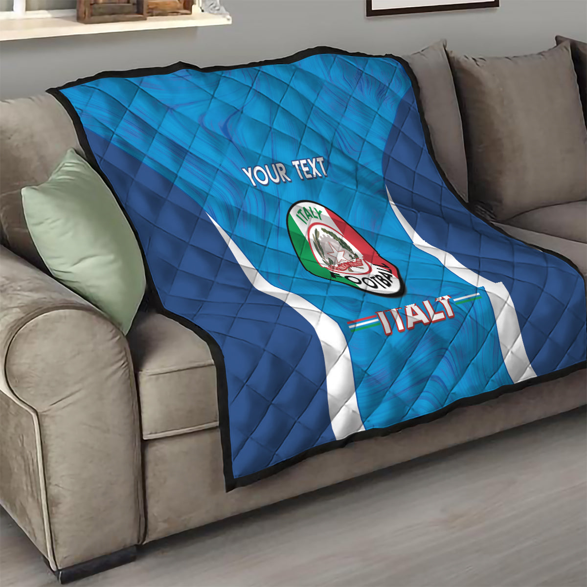 Custom Italy Football Quilt 2024 Gli Azzurri Marble Pattern - Wonder Print Shop