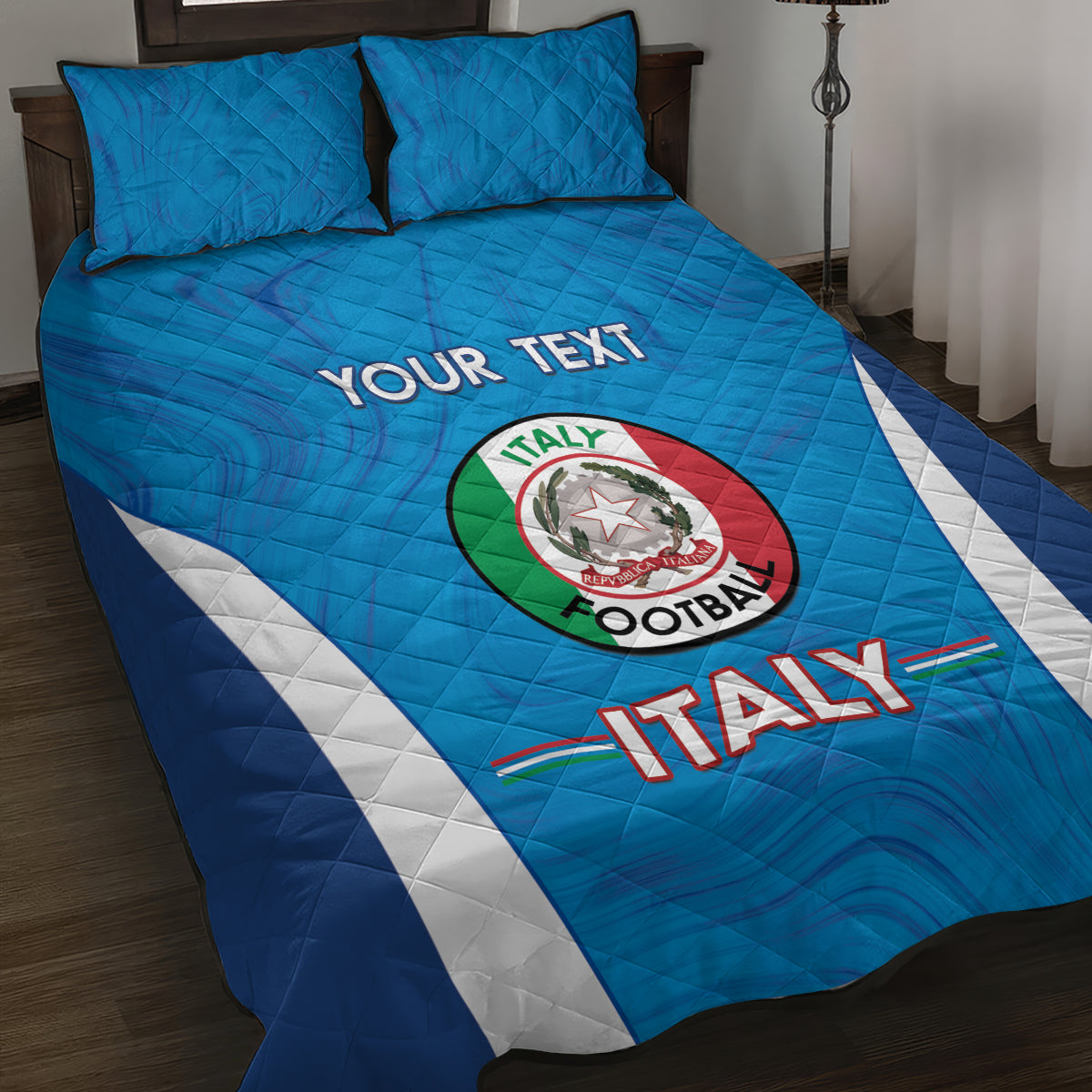 Custom Italy Football Quilt Bed Set 2024 Gli Azzurri Marble Pattern