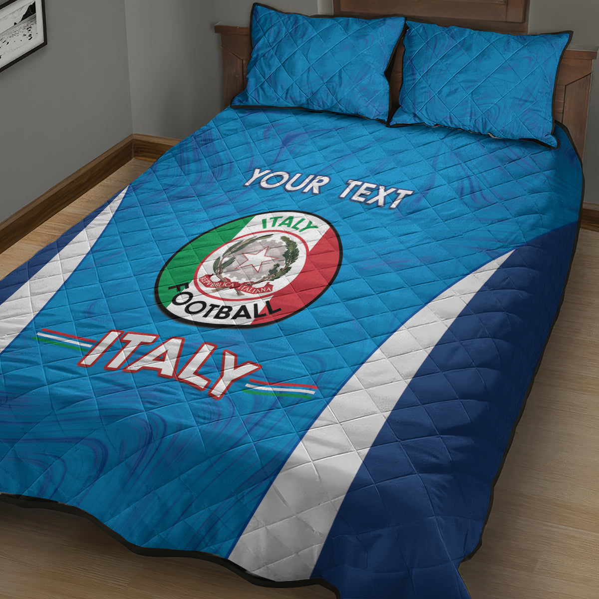 Custom Italy Football Quilt Bed Set 2024 Gli Azzurri Marble Pattern - Wonder Print Shop