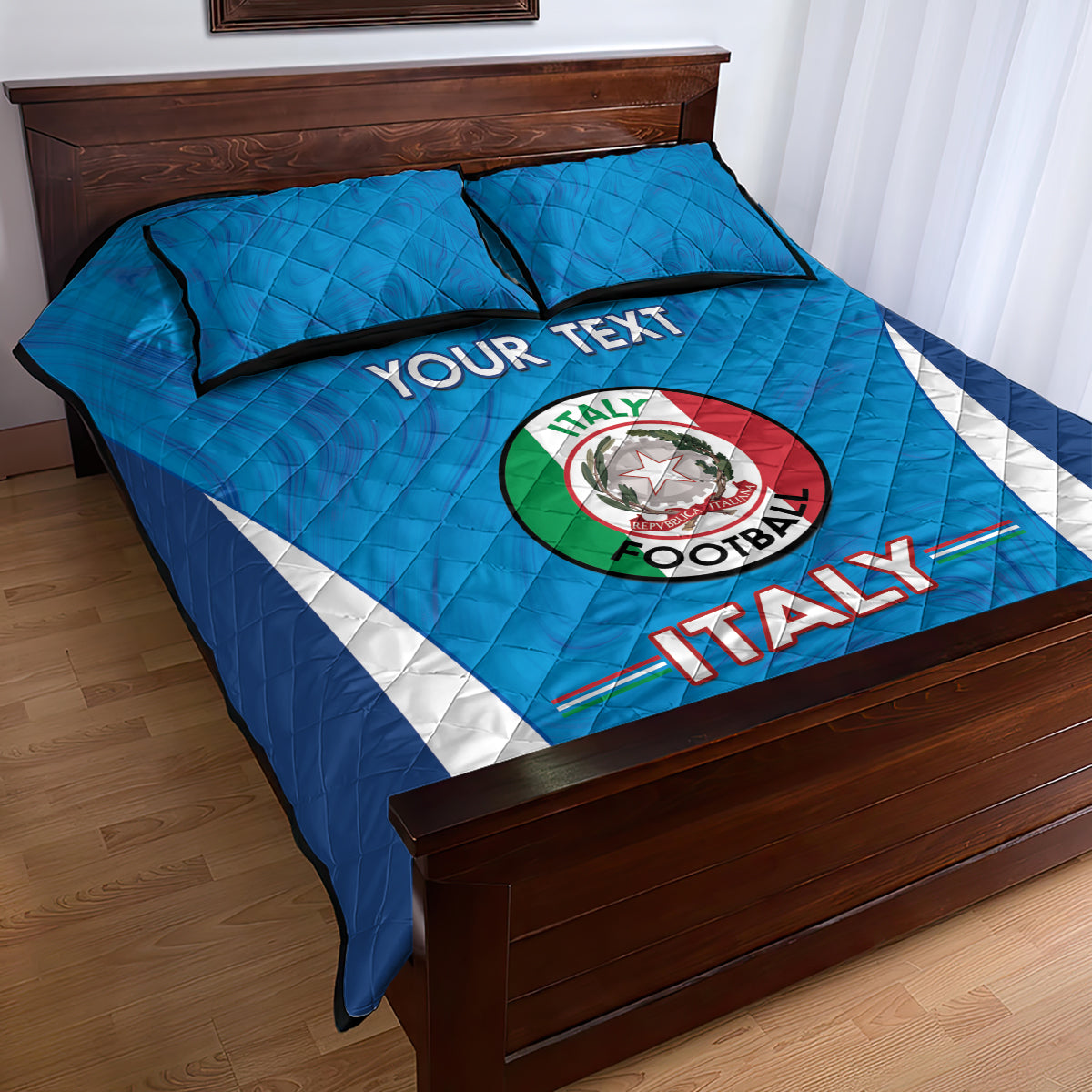 Custom Italy Football Quilt Bed Set 2024 Gli Azzurri Marble Pattern - Wonder Print Shop