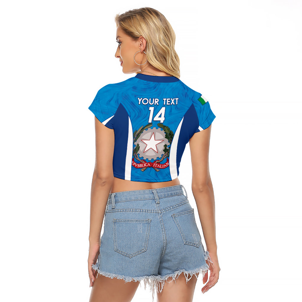 Custom Italy Football Raglan Cropped T Shirt 2024 Gli Azzurri Marble Pattern - Wonder Print Shop
