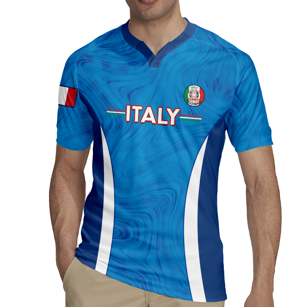 Custom Italy Football Rugby Jersey 2024 Gli Azzurri Marble Pattern - Wonder Print Shop