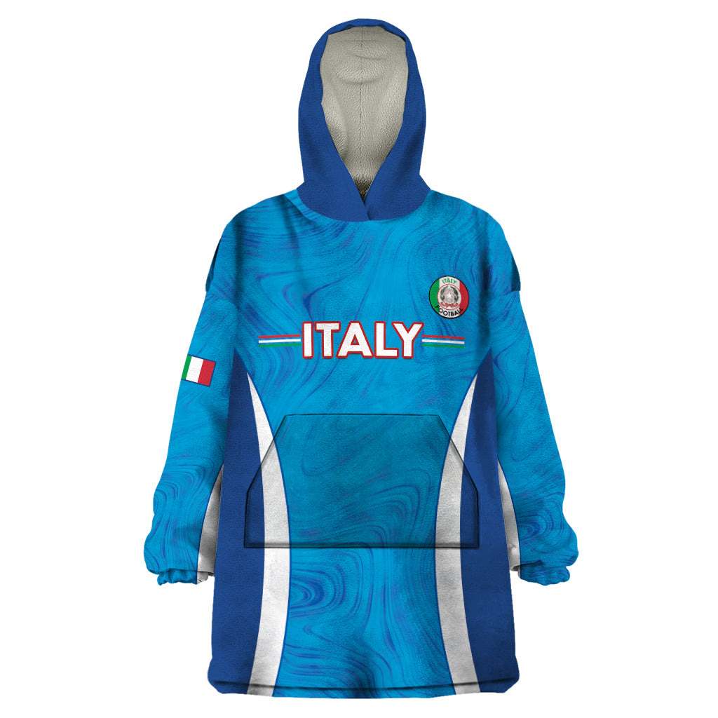 Custom Italy Football Wearable Blanket Hoodie 2024 Gli Azzurri Marble Pattern - Wonder Print Shop
