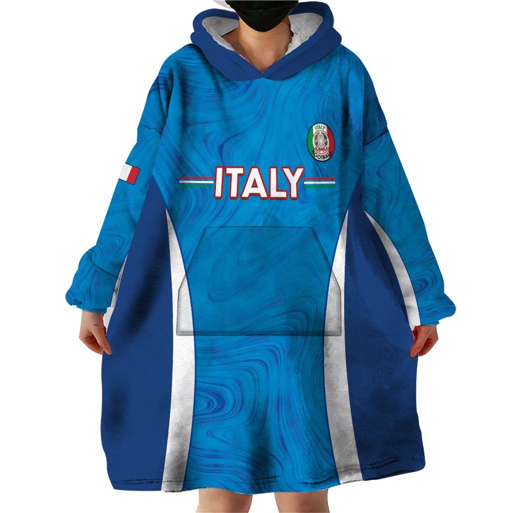 Custom Italy Football Wearable Blanket Hoodie 2024 Gli Azzurri Marble Pattern - Wonder Print Shop