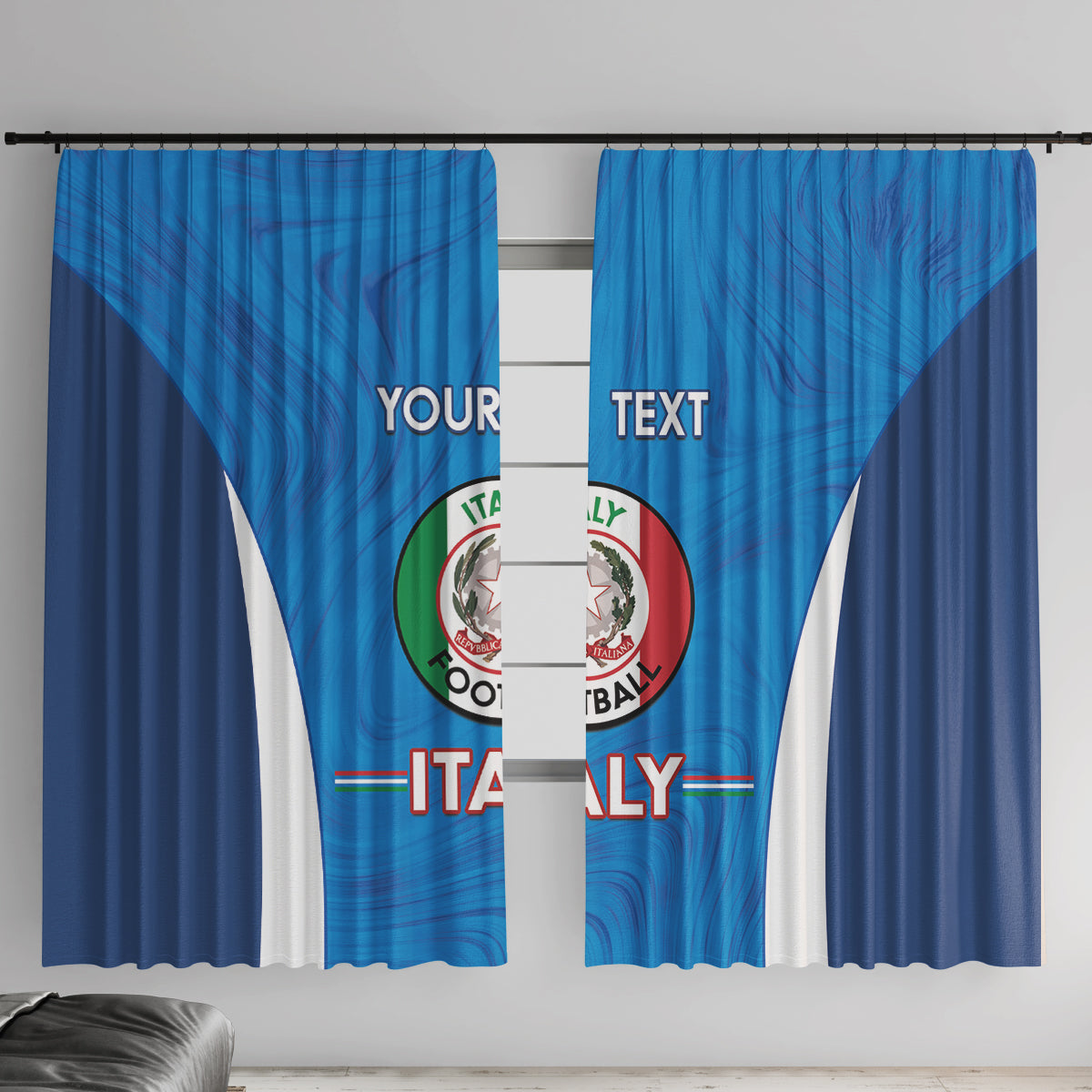 Custom Italy Football Window Curtain 2024 Gli Azzurri Marble Pattern - Wonder Print Shop