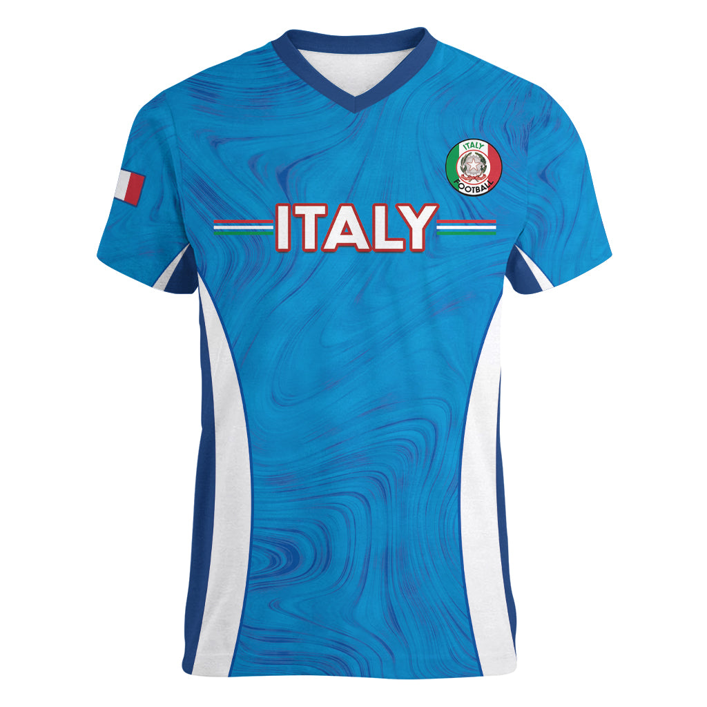 Custom Italy Football Women V-Neck T-Shirt 2024 Gli Azzurri Marble Pattern - Wonder Print Shop