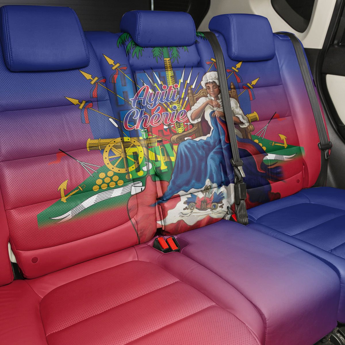 Catherine Flon Haiti Flag Day Back Car Seat Cover Ayiti Cherie Coat Of Arms