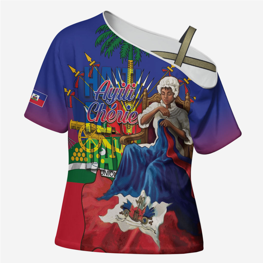 Catherine Flon Haiti Flag Day Cross Shoulder Shirt Ayiti Cherie Coat Of Arms