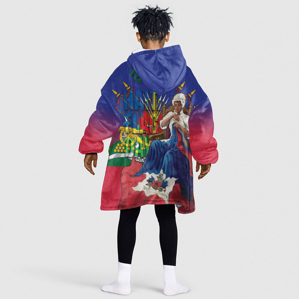 Catherine Flon Haiti Flag Day Kid Wearable Blanket Hoodie Ayiti Cherie Coat Of Arms